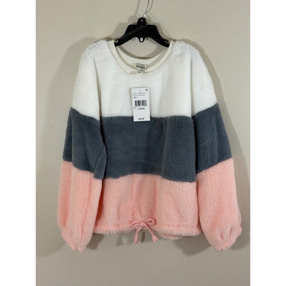 NWT Speechless Kids Faux Fur Colorblock Pullover Sweatshirt Girls Large Cozy